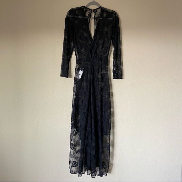 NWT Maje Riletta Maxi Black Dress Lace Sheer Floral Size S - Picture 6 of 14